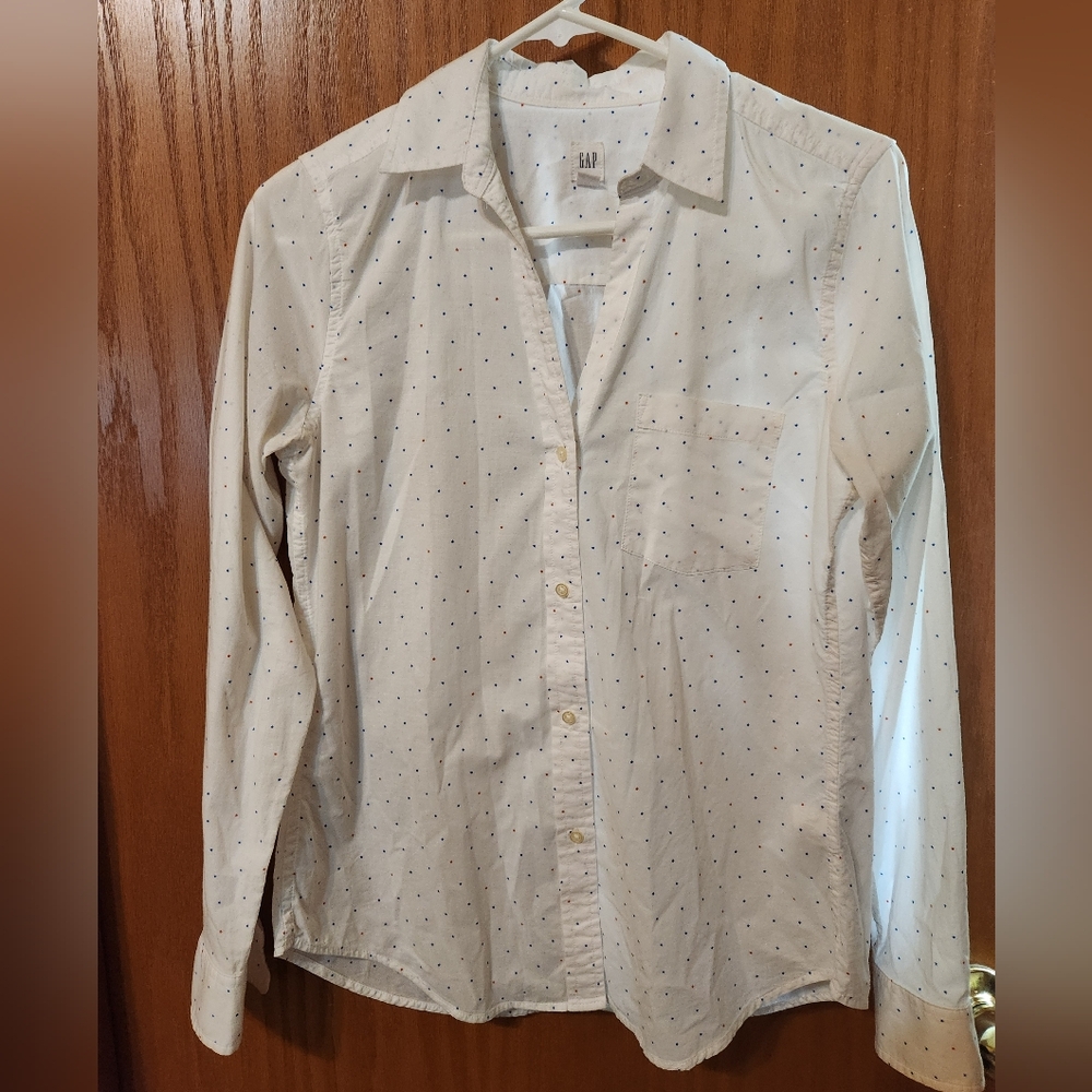 GAP Women's White Button Down Shirt with Tny Stars